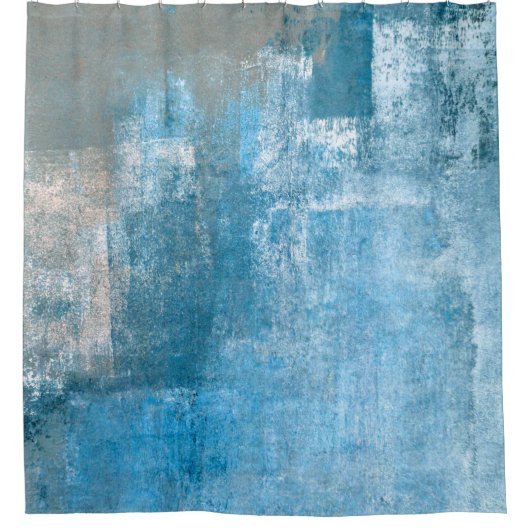 Abstrakte, grau-blaue Abstrakte Kunstmalerei Duschvorhang (Vorderseite)