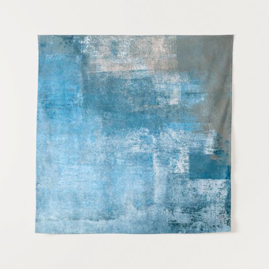 Abstrakte, grau-blaue Abstrakte Kunstmalerei Wandteppich (Vorderseite (Horizontal))