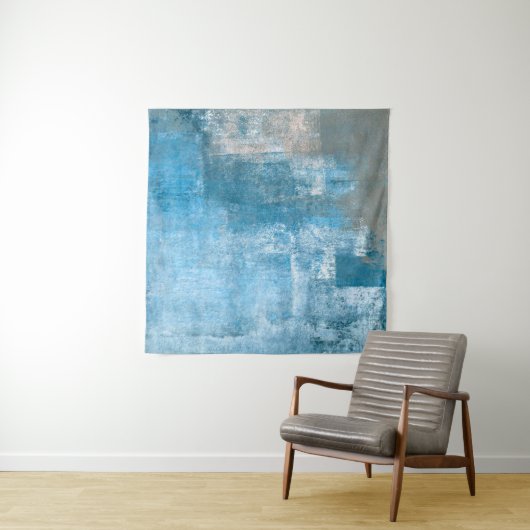 Abstrakte, grau-blaue Abstrakte Kunstmalerei Wandteppich (Beispiel (Horizontal))