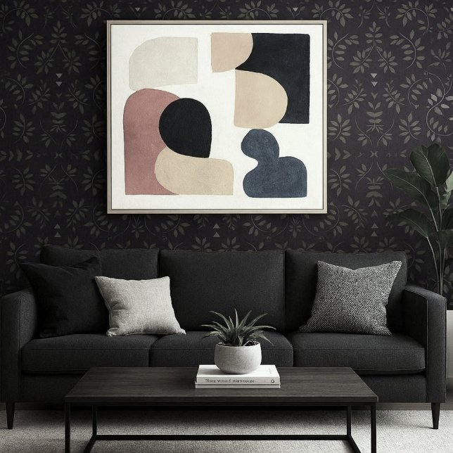 Abstrakte graue Blätter auf Lila Hintergrund Tapete (Modern room with dark purple with leaf print wallpaper )