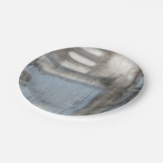 Abstrakte graue und blaue Malerei Pappteller (Schrägansicht)