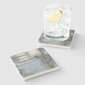 Abstrakte graue und blaue Malerei Steinuntersetzer (Seitenansicht)