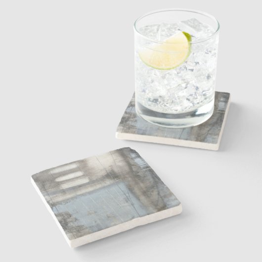 Abstrakte graue und blaue Malerei Steinuntersetzer (Seitenansicht)