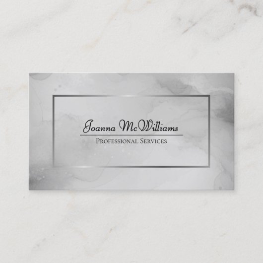 Abstrakte graue Wasserfarbe mit Silver QR Code Visitenkarte (Vorderseite)