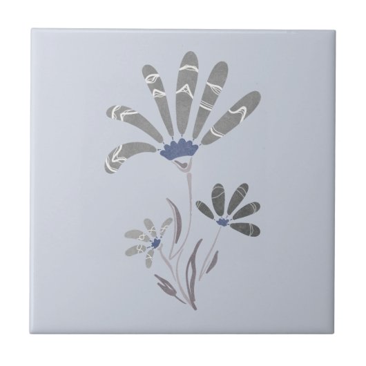 Abstrakte Graustufen-Psychedelische Blume Fliese (Vorderseite)