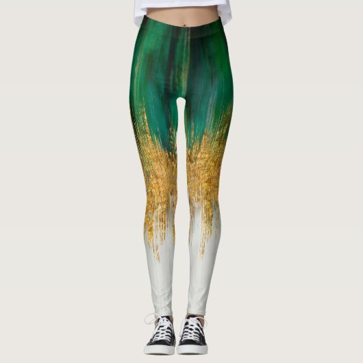 Abstrakte Green and gold Motion Leggings (Vorderseite)