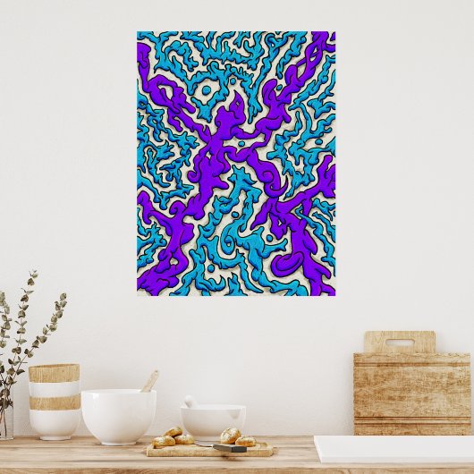 Abstrakte Grenzübergänge in Blau und Lila Poster (Küche)