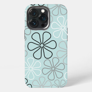 Abstrakte große Blumenumrisse BWG + Enteneiblau iPhone 13 Pro Hülle