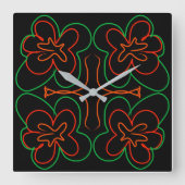 Abstrakte grün-orange Blume Quadratische Wanduhr (Vorderseite)