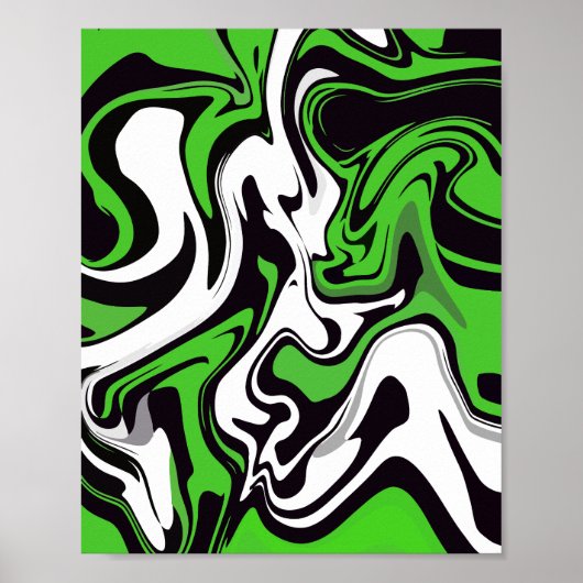 Abstrakte Grün-, Schwarz- und Weiß-Kunst Poster (Vorne)