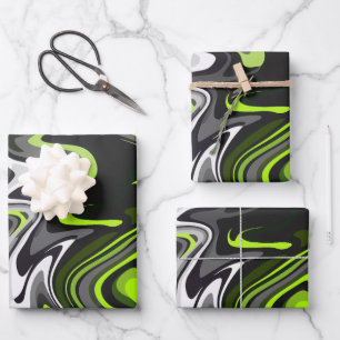 Abstrakte Grün- und Grau-Fluid-Kunst mit feinen Wi Geschenkpapier Set