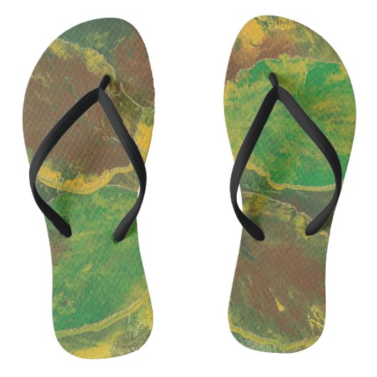 Abstrakte grünbraune Birch-Blätter HerbstflipFlops Badesandalen (Fußbett)