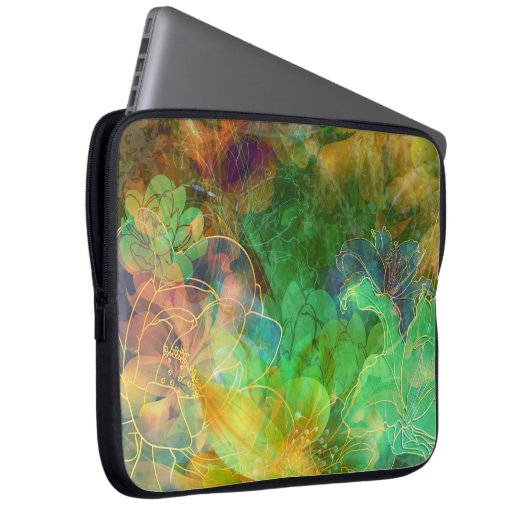 Abstrakte grüne Blume Laptopschutzhülle (Vorne Rechts)