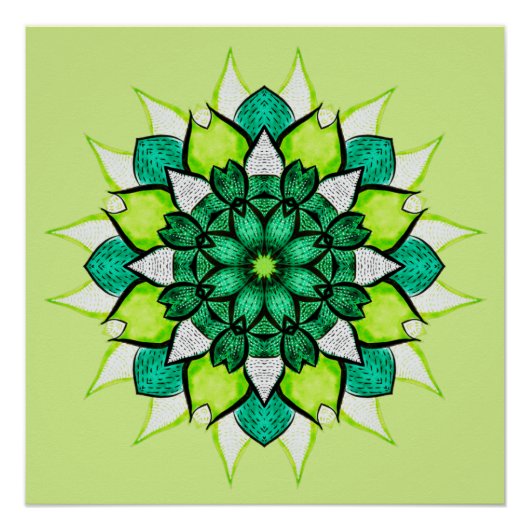 Abstrakte grüne Blume Mandala Poster (Vorderseite)