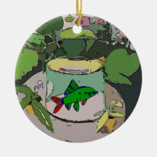 Abstrakte grüne Fische, Hinzufügen, Bearbeiten Keramik Ornament