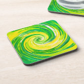 Abstrakte grüne gelbe Spiral-Kunst Getränkeuntersetzer (Linke Seite)