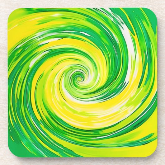 Abstrakte grüne gelbe Spiral-Kunst Getränkeuntersetzer (Vorderseite)