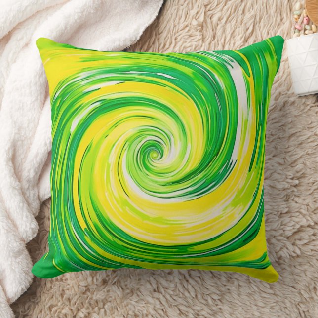 Abstrakte grüne gelbe Spiral Kunst Kissen (Decke)
