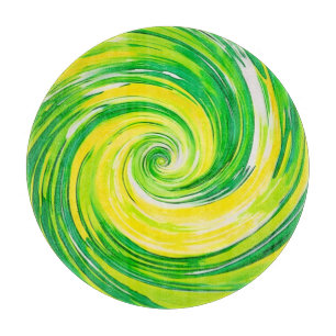 Abstrakte grüne gelbe Spiralkunst Schneidebrett
