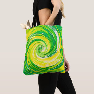 Abstrakte grüne gelbe Spiralkunst Tasche