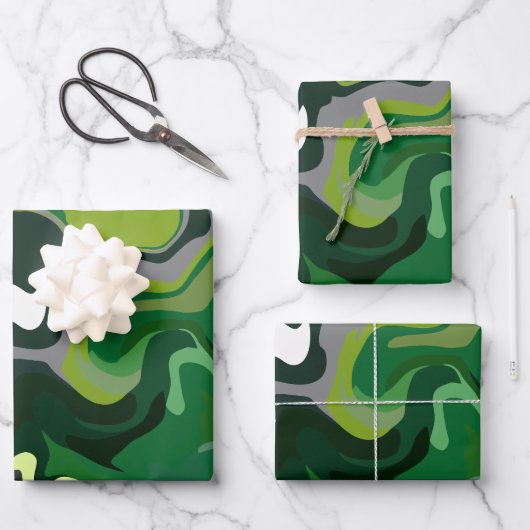Abstrakte grüne Harmonie mit flüssigen Mustern Geschenkpapier Set (Vorderseite)