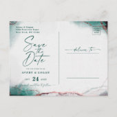 Abstrakte grüne Hochzeit rettet das Datum Ankündigungspostkarte (Rückseite)