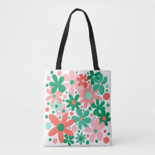 Abstrakte grüne, korallenfarbene, rosa Blume & Dot Tasche