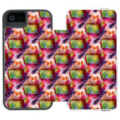 Abstrakte grüne, rote Tapete Incipio iPhone Geldbeutel-Hülle (Folio Geöffnet)