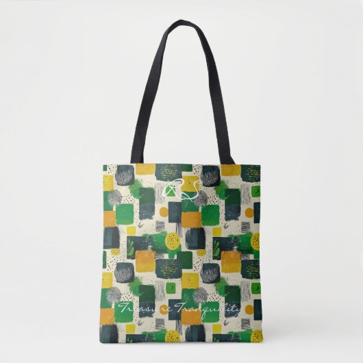 Abstrakte, grüne und gelbe Quadrate mit Schwarz Tasche (Vorderseite)