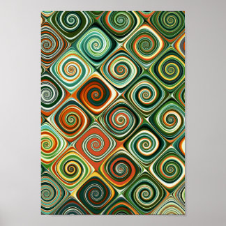Abstrakte grüne und orange geometrische Spirale-Sc Poster