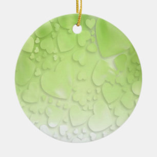 Abstrakte, grüne und weiße Herzen Keramik Ornament
