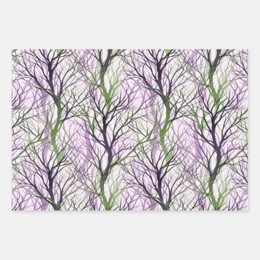 Abstrakte grüne violette Zweige Geschenkpapier Set (Vorderseite 3)