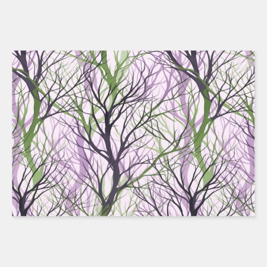 Abstrakte grüne violette Zweige Geschenkpapier Set (Vorderseite 2)