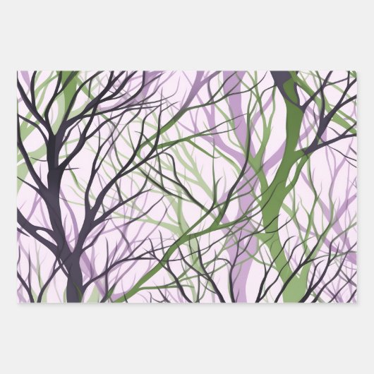 Abstrakte grüne violette Zweige Geschenkpapier Set (Vorderseite)