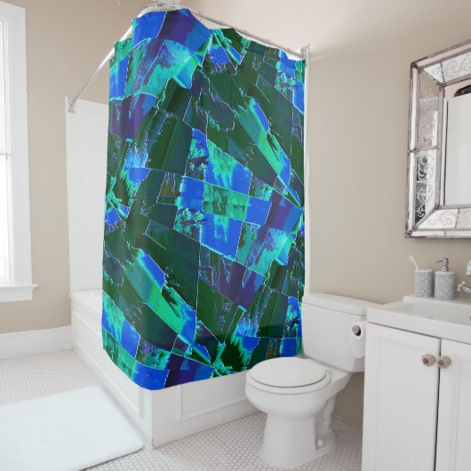 Abstrakte grüne Weideflächen und blauer Himmel, ei Duschvorhang (Beispiel)