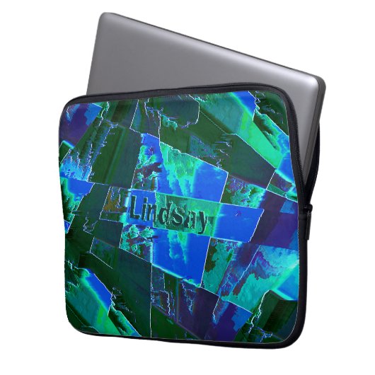 Abstrakte grüne Weideflächen und blauer Himmel, ei Laptopschutzhülle (Vorderseite Links)