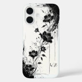 Abstrakte Grunge Blume Schwarz-weiß Monogramm Case-Mate iPhone Hülle (Rückseite)
