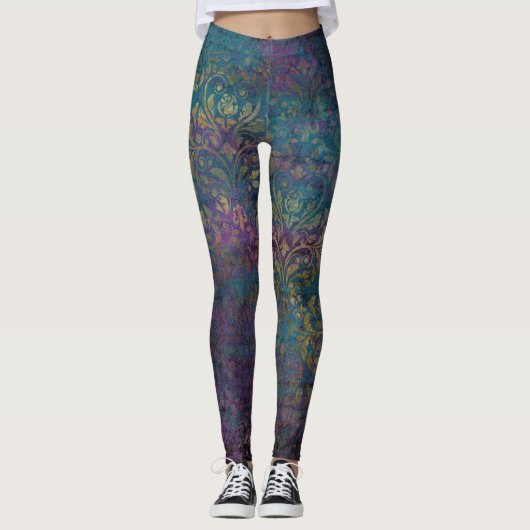 Abstrakte Grunge-Goldtexte Leggings (Vorderseite)
