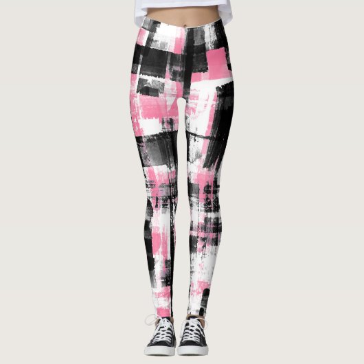 Abstrakte Grunge rosa weiß und schwarz Leggings (Vorderseite)