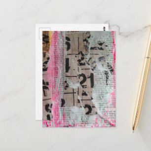 Abstrakte Grunge-Zahlen Mixed-Media-Collage  Postkarte