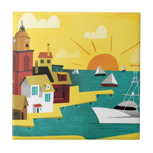 Abstrakte Hafen-Stadt Fliese (Vorderseite)