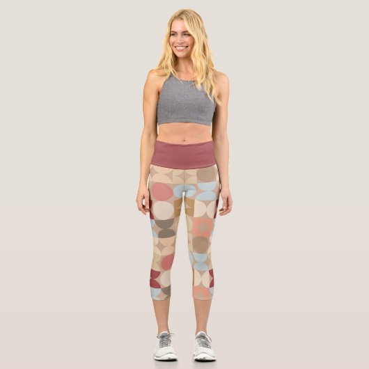 Abstrakte Halbkreise Mod Op Fusion Art Muster Capri Leggings (Vorderseite)