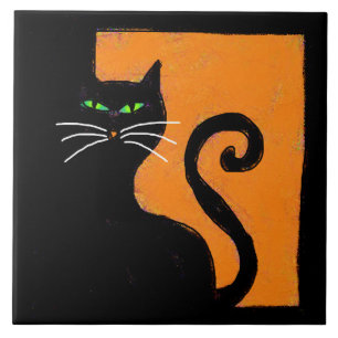 Abstrakte Halloween-Kunst Schwarze Katze Fliese