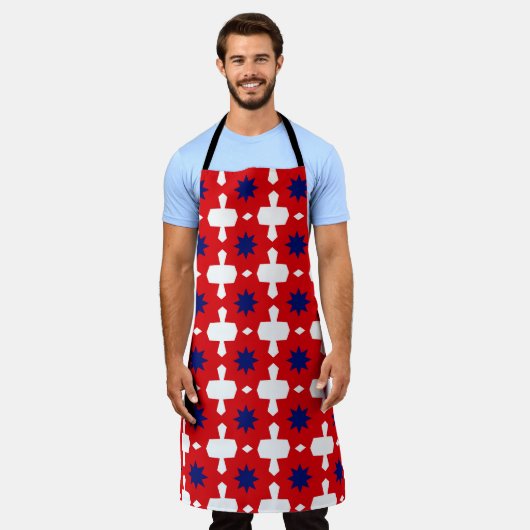 Abstrakte Hand Zeichnend 70er geometrischer Fliese Schürze (Getragen)