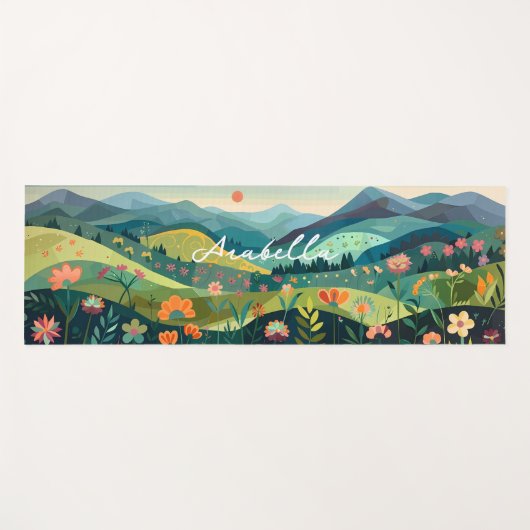 Abstrakte Hand Zeichnend Berge Blumenmeditation Yogamatte (Vorderseite (Horizontal))