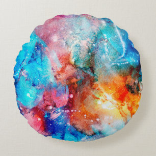 Abstrakte handgefertigte Textur. blau und oran Rundes Kissen