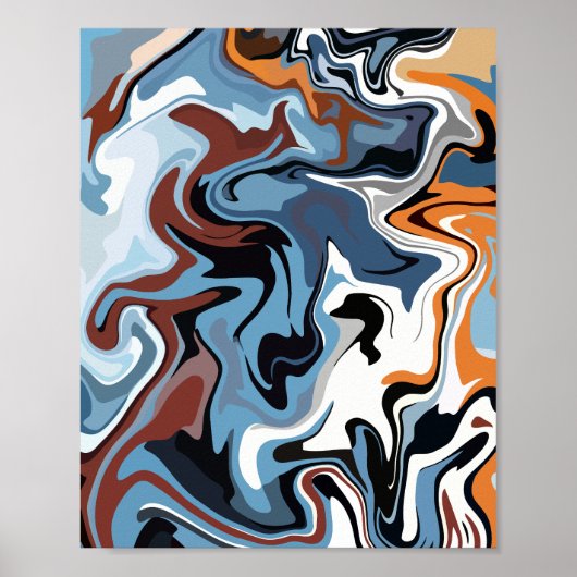 Abstrakte Harmonie von Blau und Erdfarben Poster (Vorne)