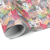 Abstrakte Häuser: Aquarell Nahtloser Hintergrund. Geschenkpapier (Rolleneckpunkt)