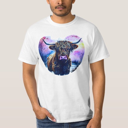 Abstrakte Heart-Shaped Highland-Cow-Malerei T-Shirt (Vorderseite)