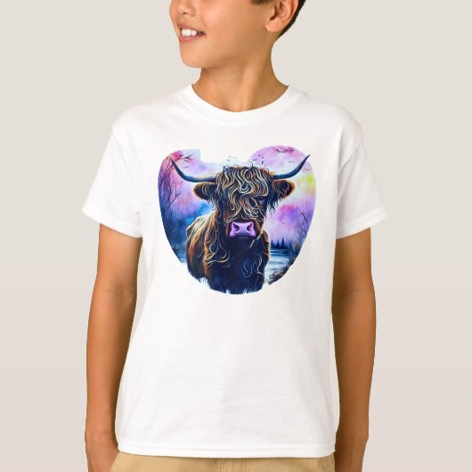 Abstrakte Heart-Shaped Highland-Cow-Malerei T-Shirt (Vorderseite)
